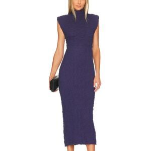 Sabina Musayev Revolve Nofit Blue Mock-Neck Unlined Textured Midi Dress Medium